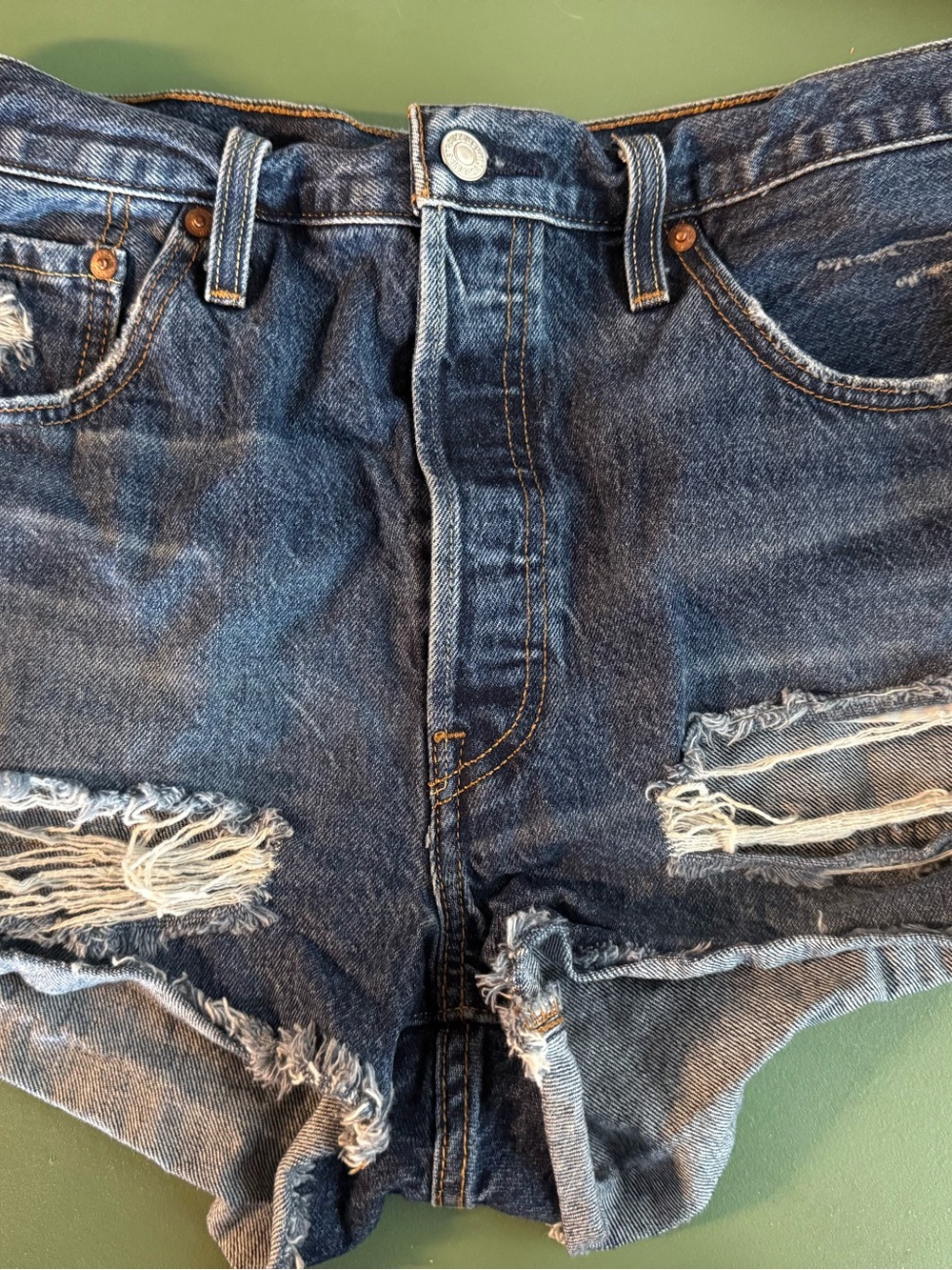 Levi's Distressed Dark Blue Denim Shorts